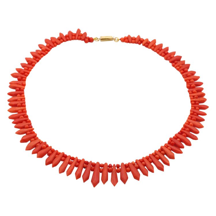 Collier corail Art Deco avec fermoir or 18k, batonnets, Bijou Art Deco, bijou ancien, méditerranée