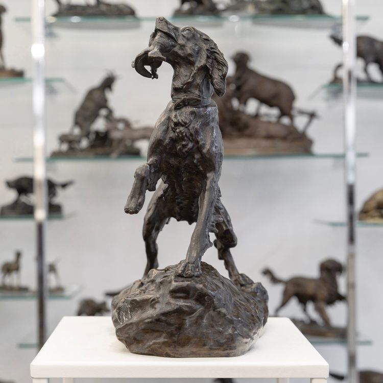 Scultura - Cane femmina setter "MISS", Arthur Marie Gabriel Comte du Passage (1838-1909) - Bronzo
