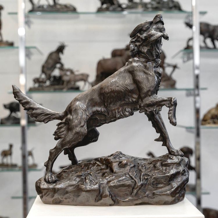 Scultura - Cane femmina setter "MISS", Arthur Marie Gabriel Comte du Passage (1838-1909) - Bronzo