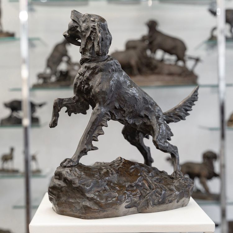 Scultura - Cane femmina setter "MISS", Arthur Marie Gabriel Comte du Passage (1838-1909) - Bronzo