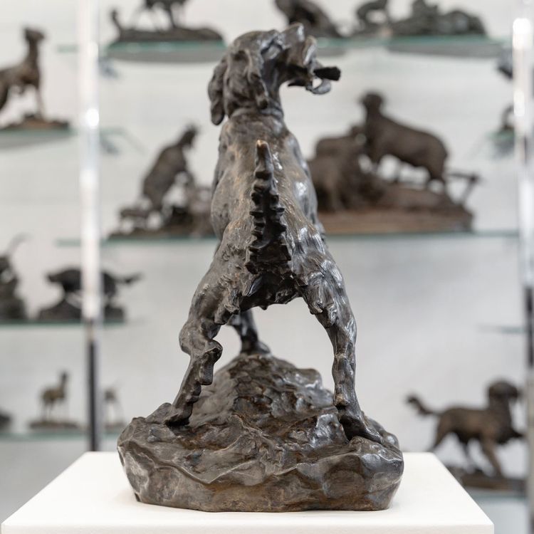 Scultura - Cane femmina setter "MISS", Arthur Marie Gabriel Comte du Passage (1838-1909) - Bronzo