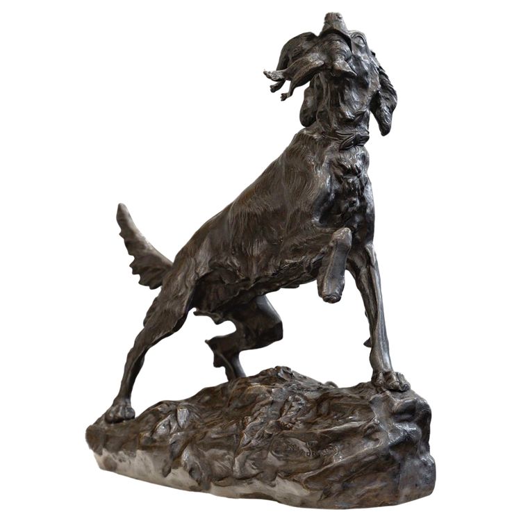 Scultura - Cane femmina setter "MISS", Arthur Marie Gabriel Comte du Passage (1838-1909) - Bronzo