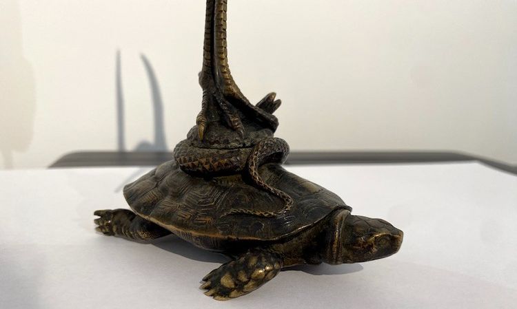 Augustin CAIN (1822-1894) "Turtle, Snake and Wader" in bronze