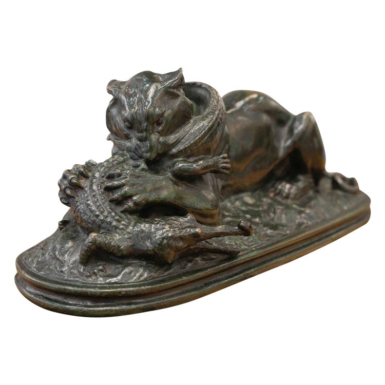 Sculpture - Tiger Devouring A Gharial , Antoine-louis Barye (1795-1875) - Bronze