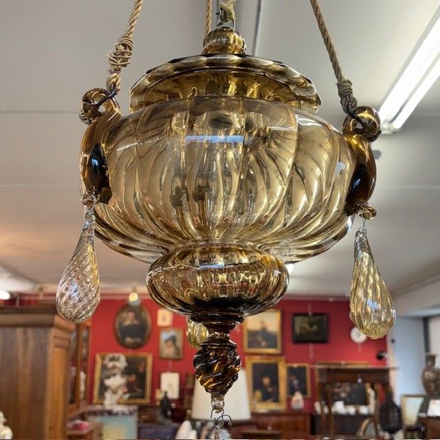 Lustre ancien en verre de Murano Vittorio Zecchin Liberty années 1930 Taille H 95.