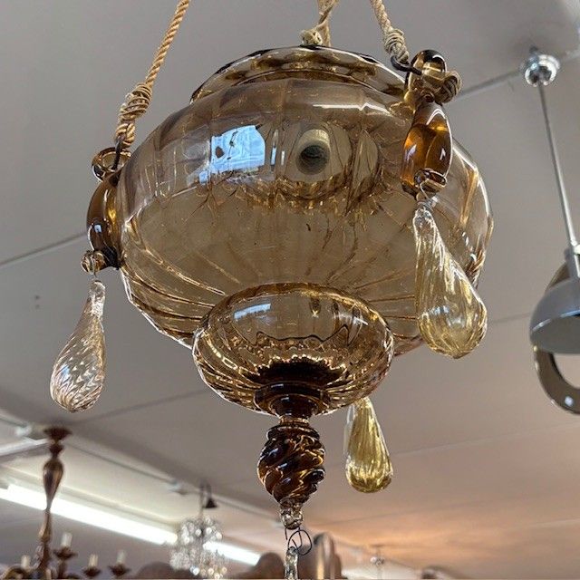Lustre ancien en verre de Murano Vittorio Zecchin Liberty années 1930 Taille H 95.