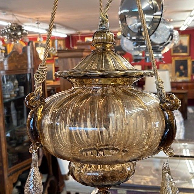 Lustre ancien en verre de Murano Vittorio Zecchin Liberty années 1930 Taille H 95.