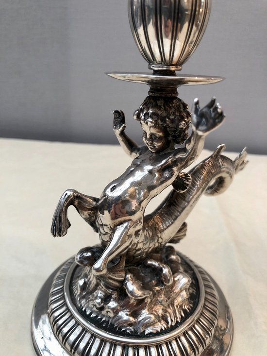 Coppia Di Candelieri In Argento 925, XIX Secolo