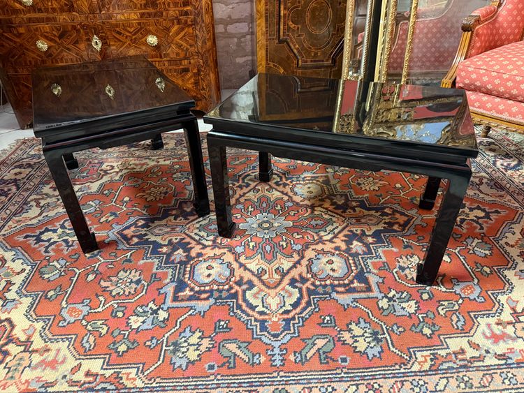 PAIR OF BLACK LACQUERED SOFA END TABLES 20TH CENTURY