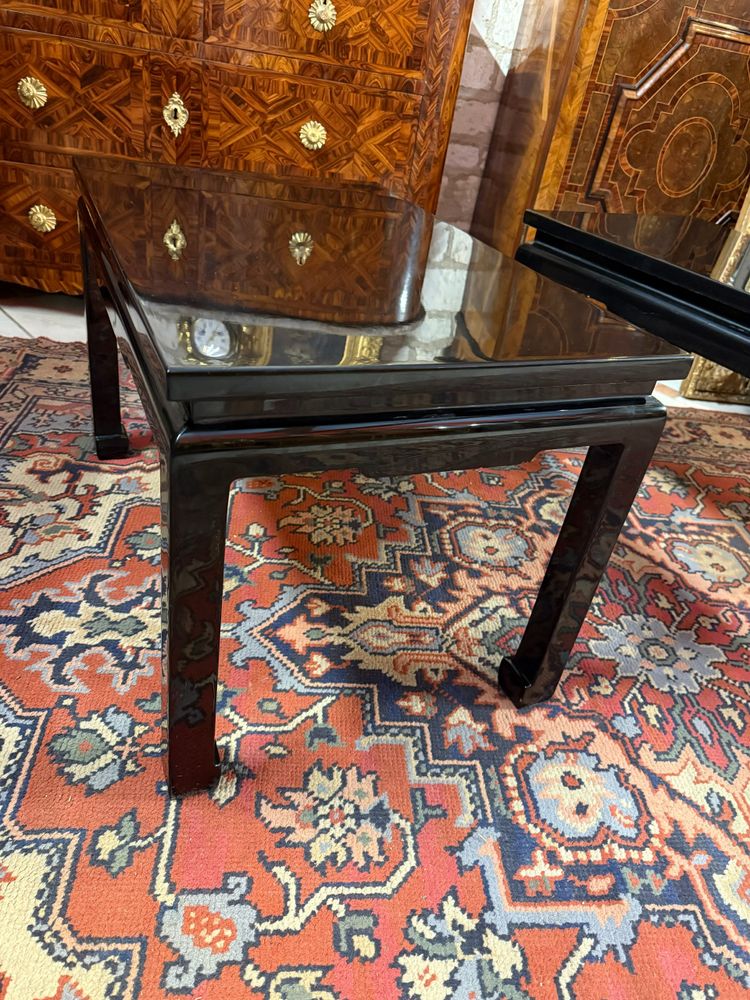 PAIR OF BLACK LACQUERED SOFA END TABLES 20TH CENTURY
