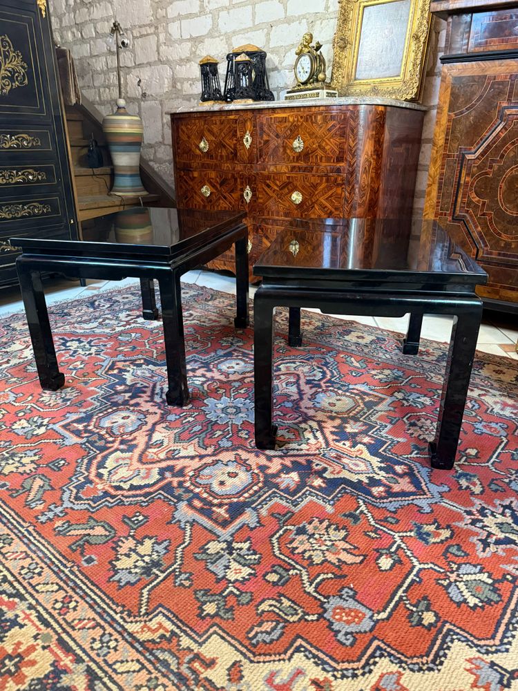 PAIR OF BLACK LACQUERED SOFA END TABLES 20TH CENTURY