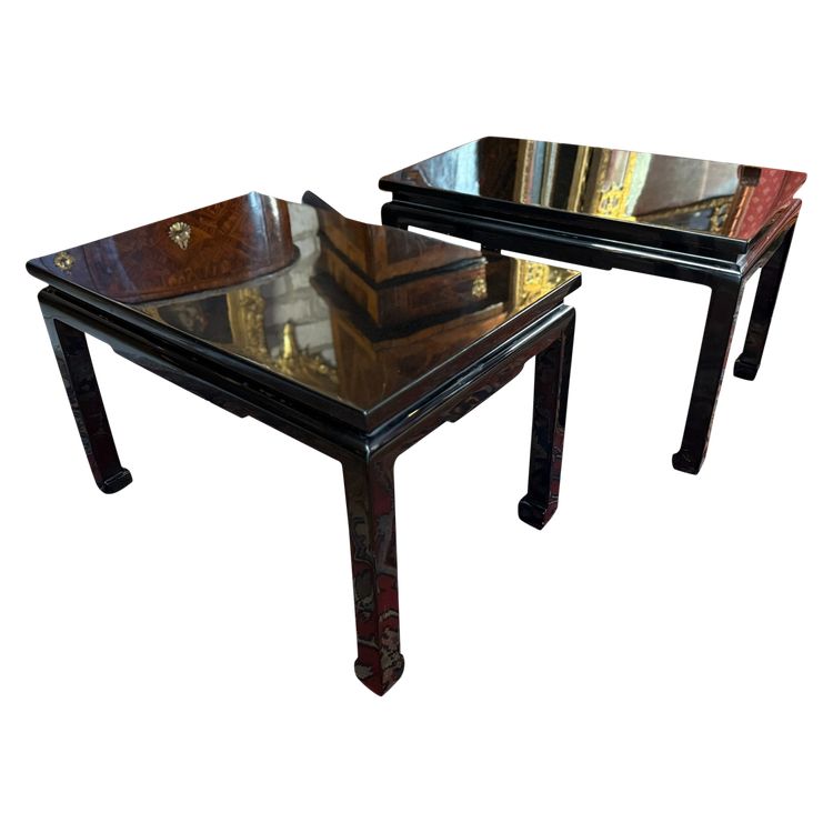 PAIR OF BLACK LACQUERED SOFA END TABLES 20TH CENTURY