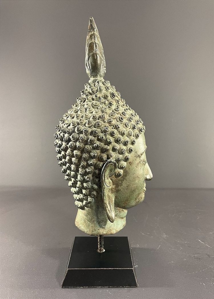 Thailand, Sukhothai, 1950s/1960s, Bronze Buddha Head Presented on a Pedestal.