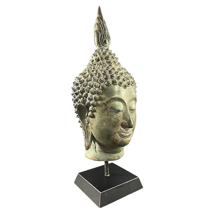 Thailand, Sukhothai, 1950s/1960s, Bronze Buddha Head Presented on a Pedestal.