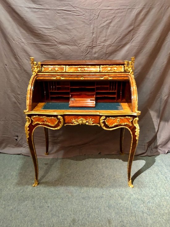 Bureau Cylindre De Milieu, Circa 1830. Estampille De Charles-guillaume Winckelsen (1812 - 1871)