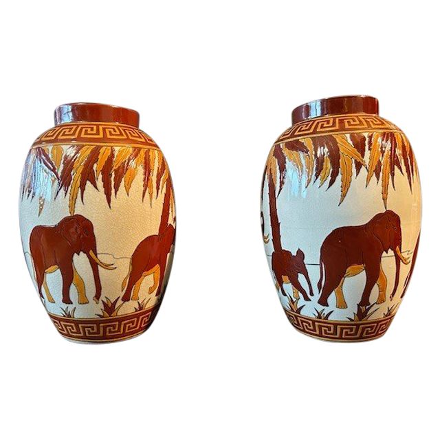 Pair of Keralouve Vases "La Louvière" - Elephant Model