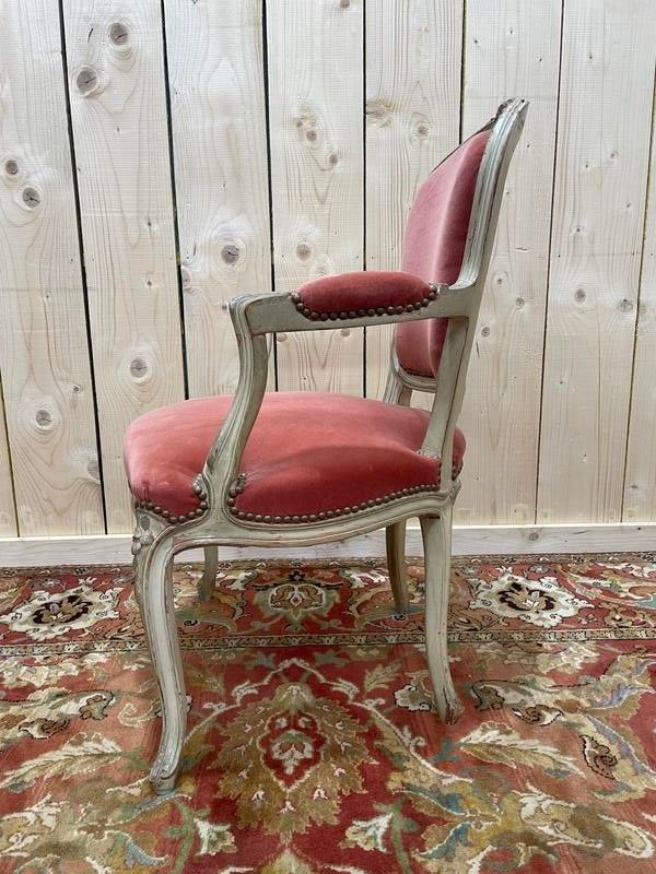 Cabrio -Stuhl im Louis XV -Stil in rosa Samt