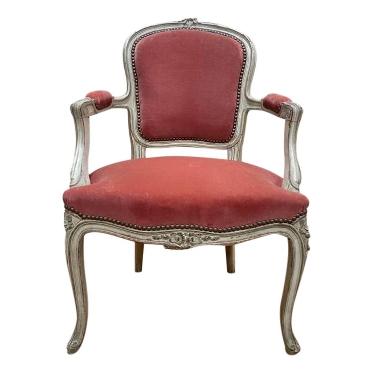 Cabrio -Stuhl im Louis XV -Stil in rosa Samt