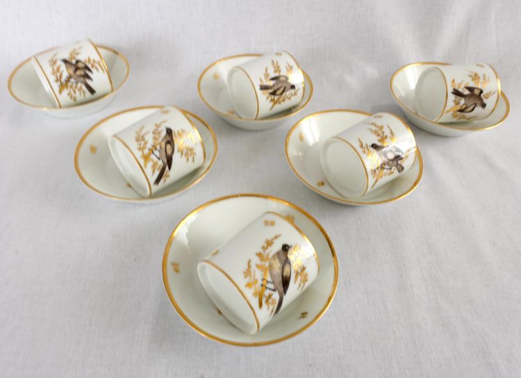 Brussels porcelain coffee service from the Directoire period: 6 bird cups
