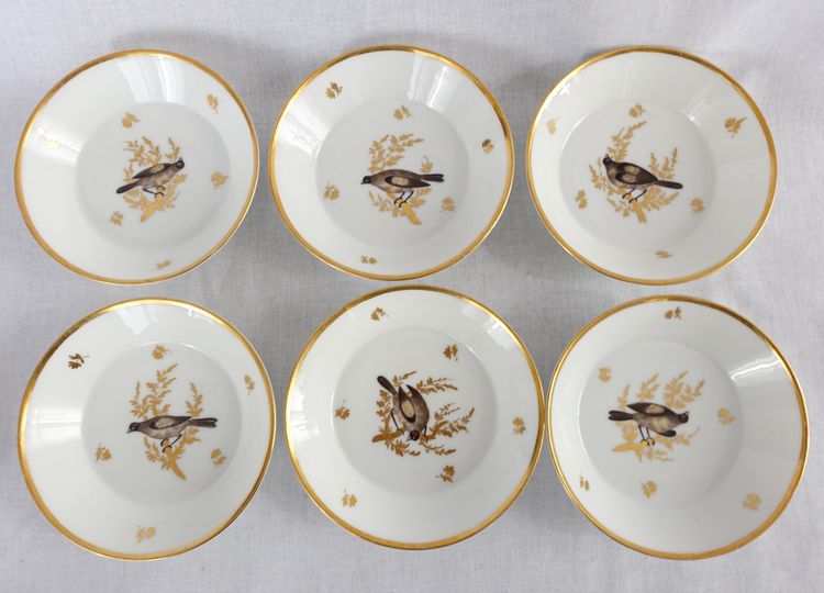 Brussels porcelain coffee service from the Directoire period: 6 bird cups