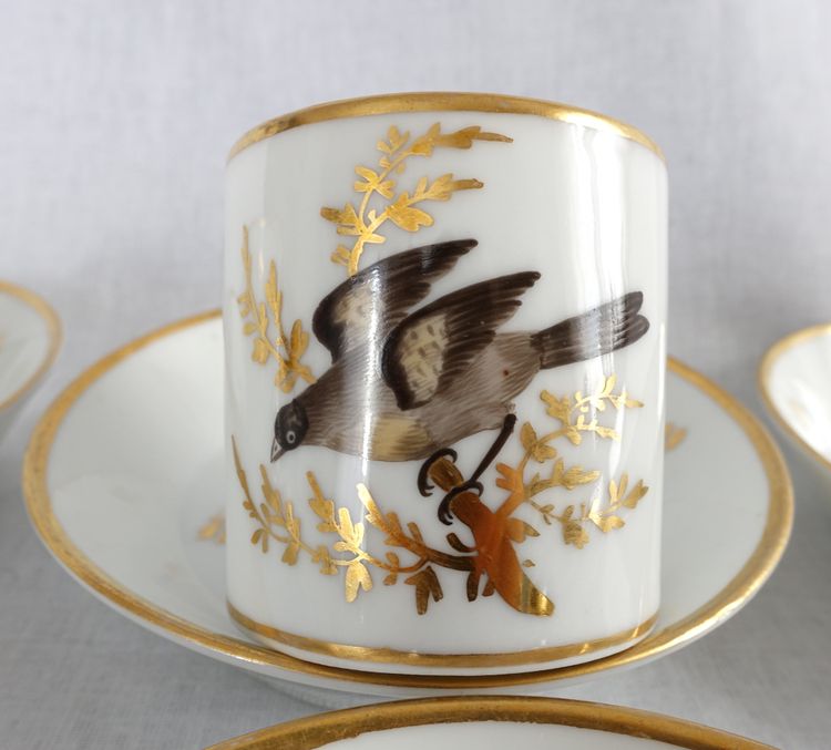 Brussels porcelain coffee service from the Directoire period: 6 bird cups