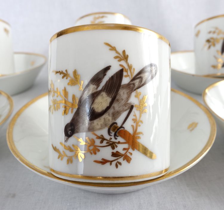 Brussels porcelain coffee service from the Directoire period: 6 bird cups