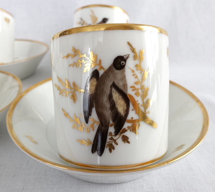 Brussels porcelain coffee service from the Directoire period: 6 bird cups