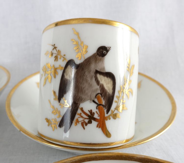 Brussels porcelain coffee service from the Directoire period: 6 bird cups