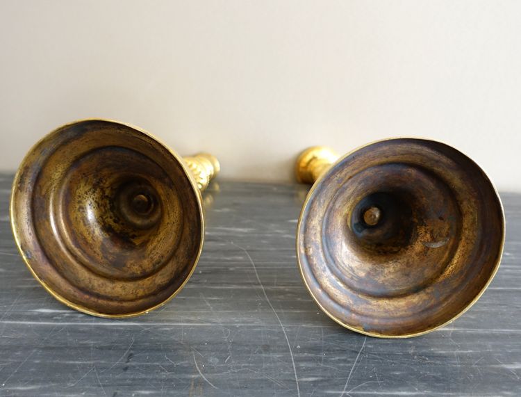 Coppia di candelieri/torce in bronzo dorato al mercurio, epoca Luigi XVI - XVIII secolo