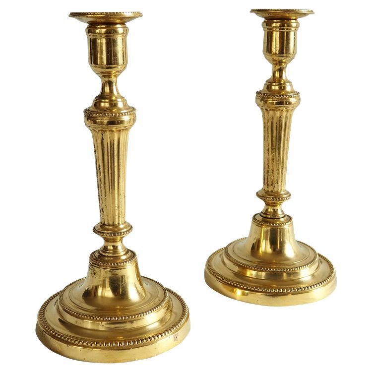 Coppia di candelieri/torce in bronzo dorato al mercurio, epoca Luigi XVI - XVIII secolo
