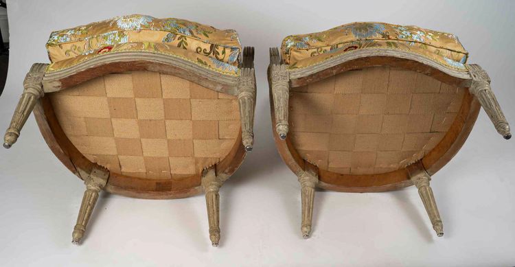 Denis Julienne, Master in 1775: Pair of Louis XVI Period Armchairs with Medallion Backs