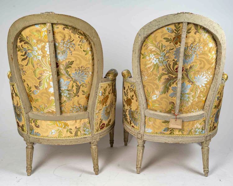 Denis Julienne, Master in 1775: Pair of Louis XVI Period Armchairs with Medallion Backs