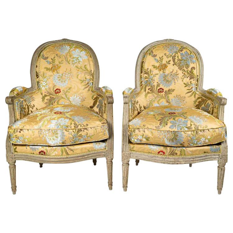 Denis Julienne, Master in 1775: Pair of Louis XVI Period Armchairs with Medallion Backs