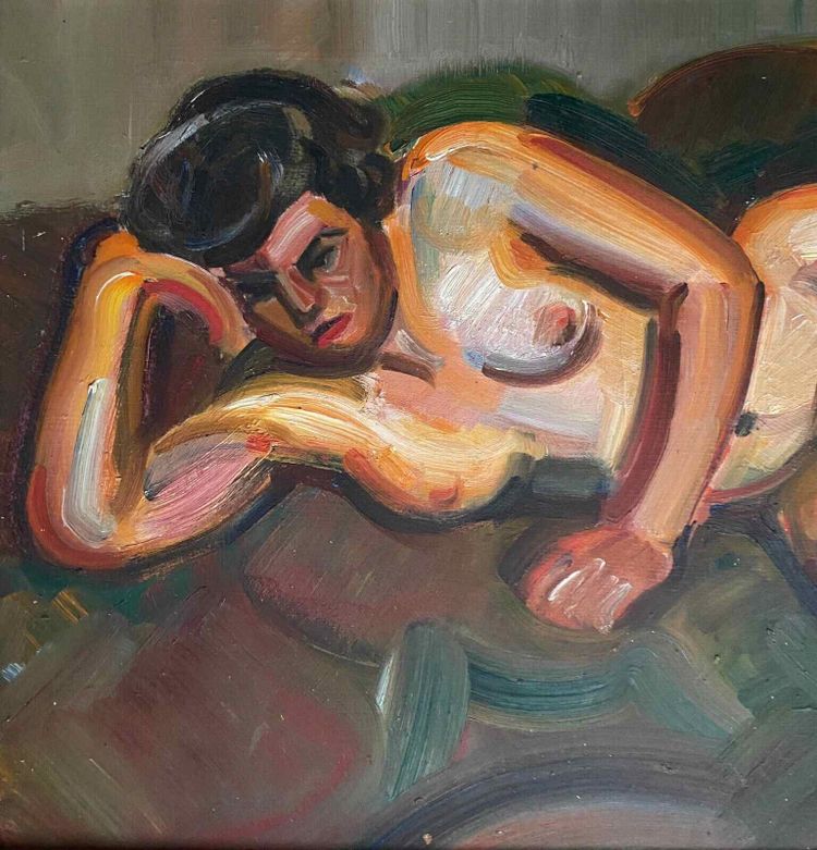 Dipinto HSP "La Songeuse" Nudo di André CLAUDOT (1892-1982) + cornice