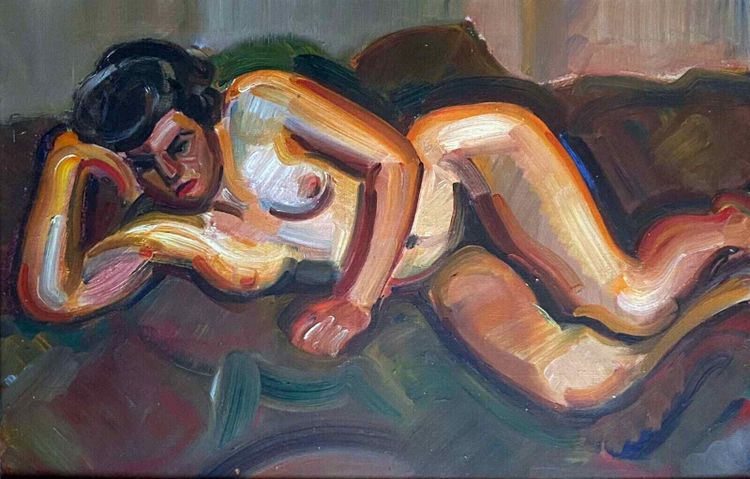 Dipinto HSP "La Songeuse" Nudo di André CLAUDOT (1892-1982) + cornice