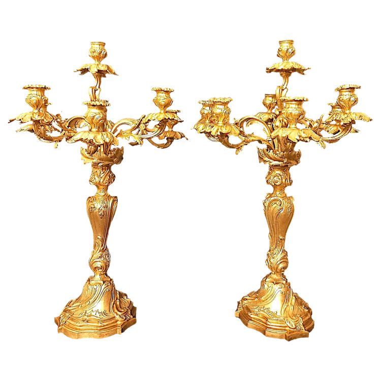 Large pair of Louis XV style candelabras in gilded and chiseled bronze