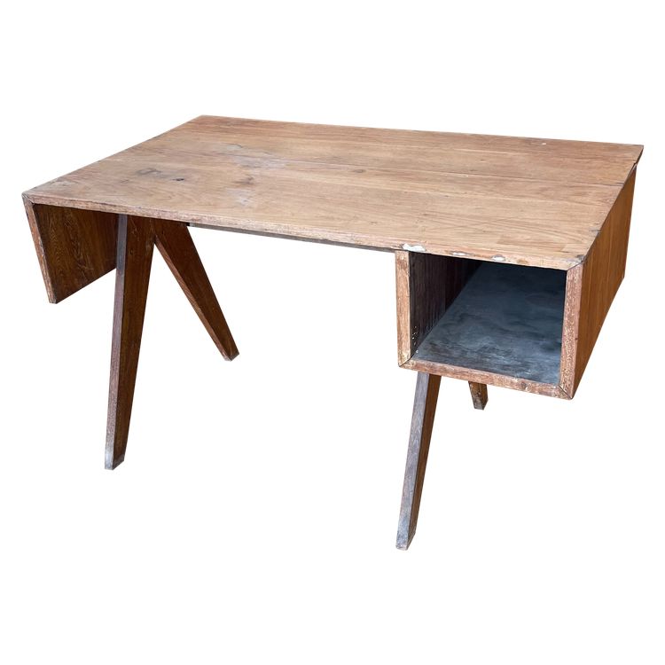 Scrivania in teak e impiallacciatura di teak