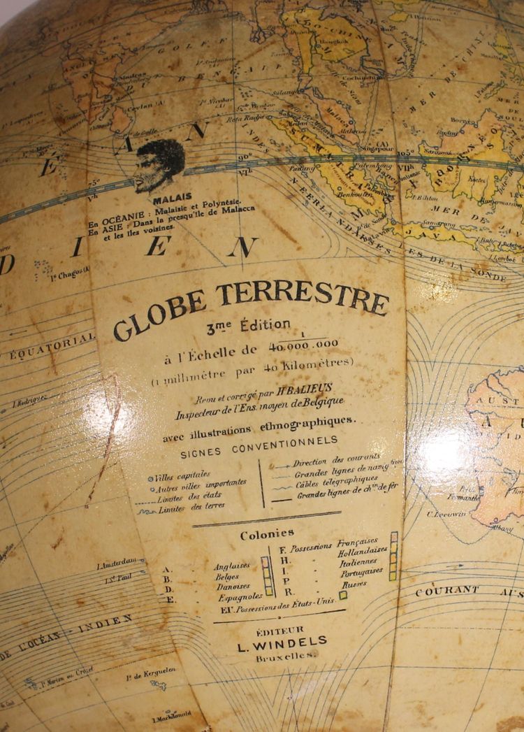 Terrestrial Globe By L. Windels - Brussels Circa 1910