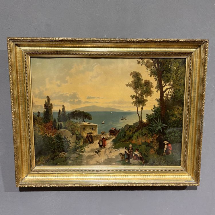 Ensemble de quatre lithographies en couleurs du XIXe siècle dans des cadres à la feuille d'or