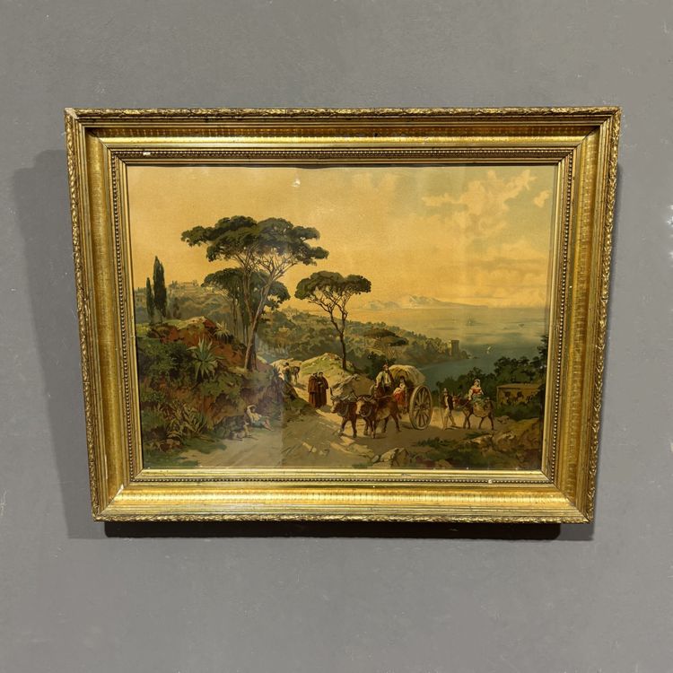 Ensemble de quatre lithographies en couleurs du XIXe siècle dans des cadres à la feuille d'or