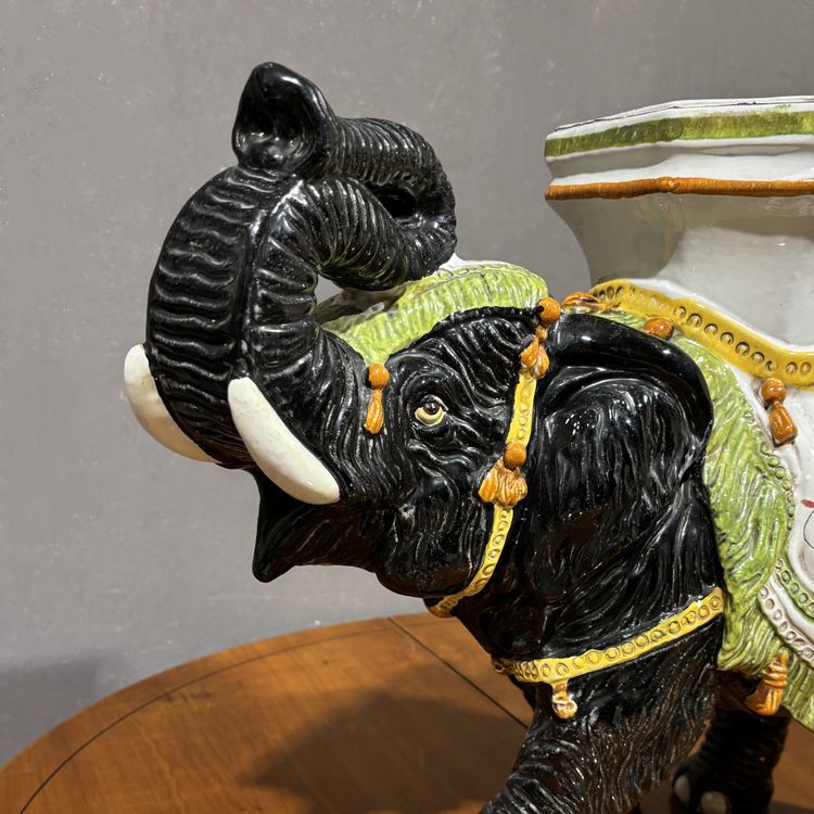 Grand tabouret-jardinière en céramique peinte Hollywood Regency