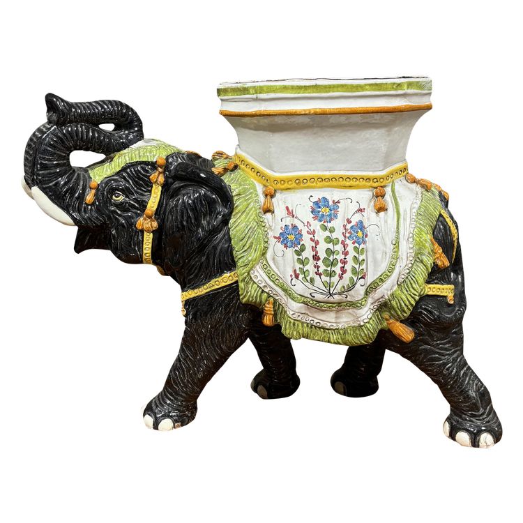 Grand tabouret-jardinière en céramique peinte Hollywood Regency