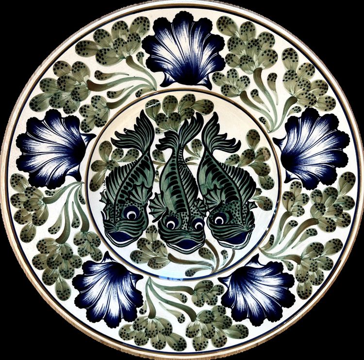 ALUMINIA - Large dish decorated with flowers and fish
