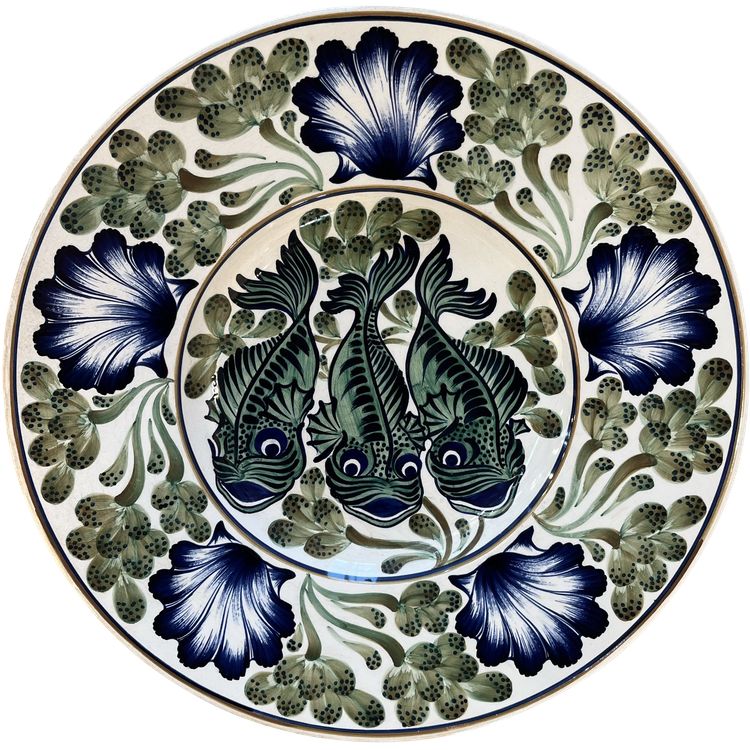 ALUMINIA - Large dish decorated with flowers and fish