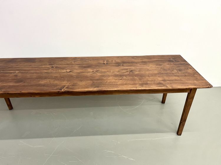 Large solid pine farmhouse table with spindle legs, circa 1950