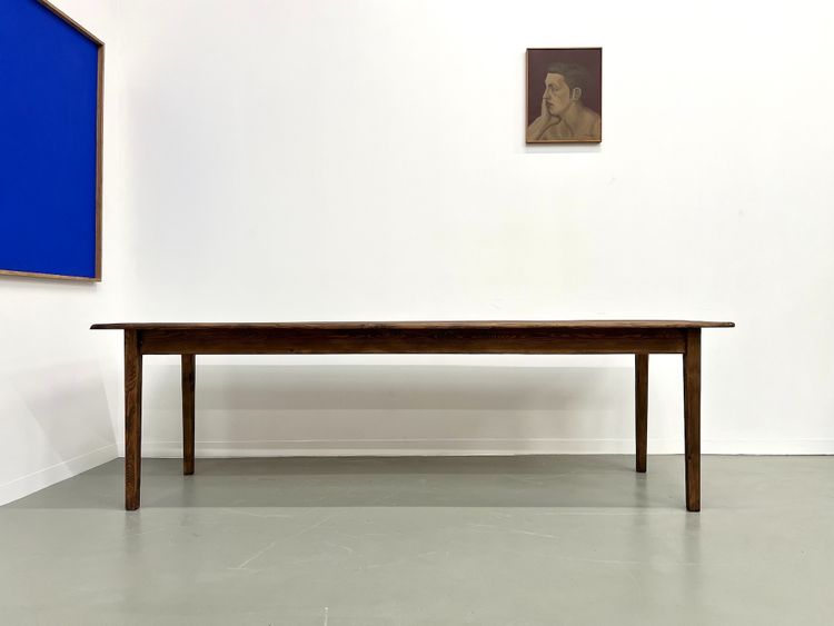 Large solid pine farmhouse table with spindle legs, circa 1950