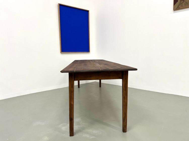 Large solid pine farmhouse table with spindle legs, circa 1950