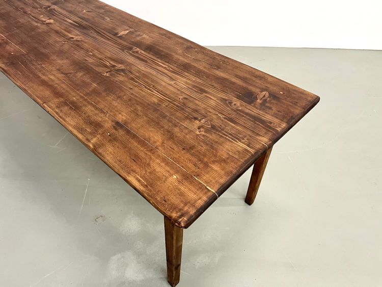 Large solid pine farmhouse table with spindle legs, circa 1950