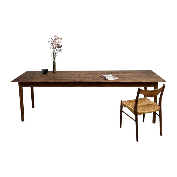 Large solid pine farmhouse table with spindle legs, circa 1950