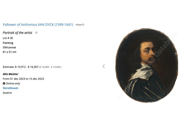 Selbstporträt des Künstlers Anhänger Sir Anthony Van Dyck Öl auf Leinwand ca. 1770